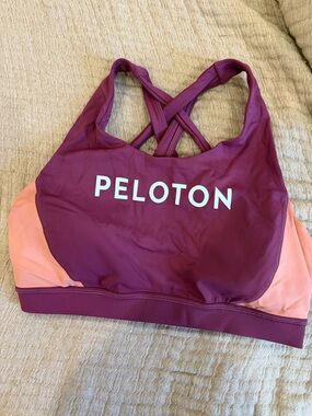 Peloton Crisscross Sports Bra in Berry with Peach Panels